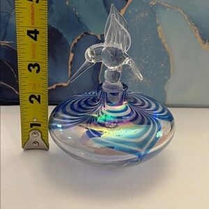 Glass Art Sculpture with Blue and Clear Swirls